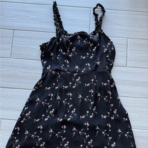 Floral Black Lulus Dress with Ruffled Straps